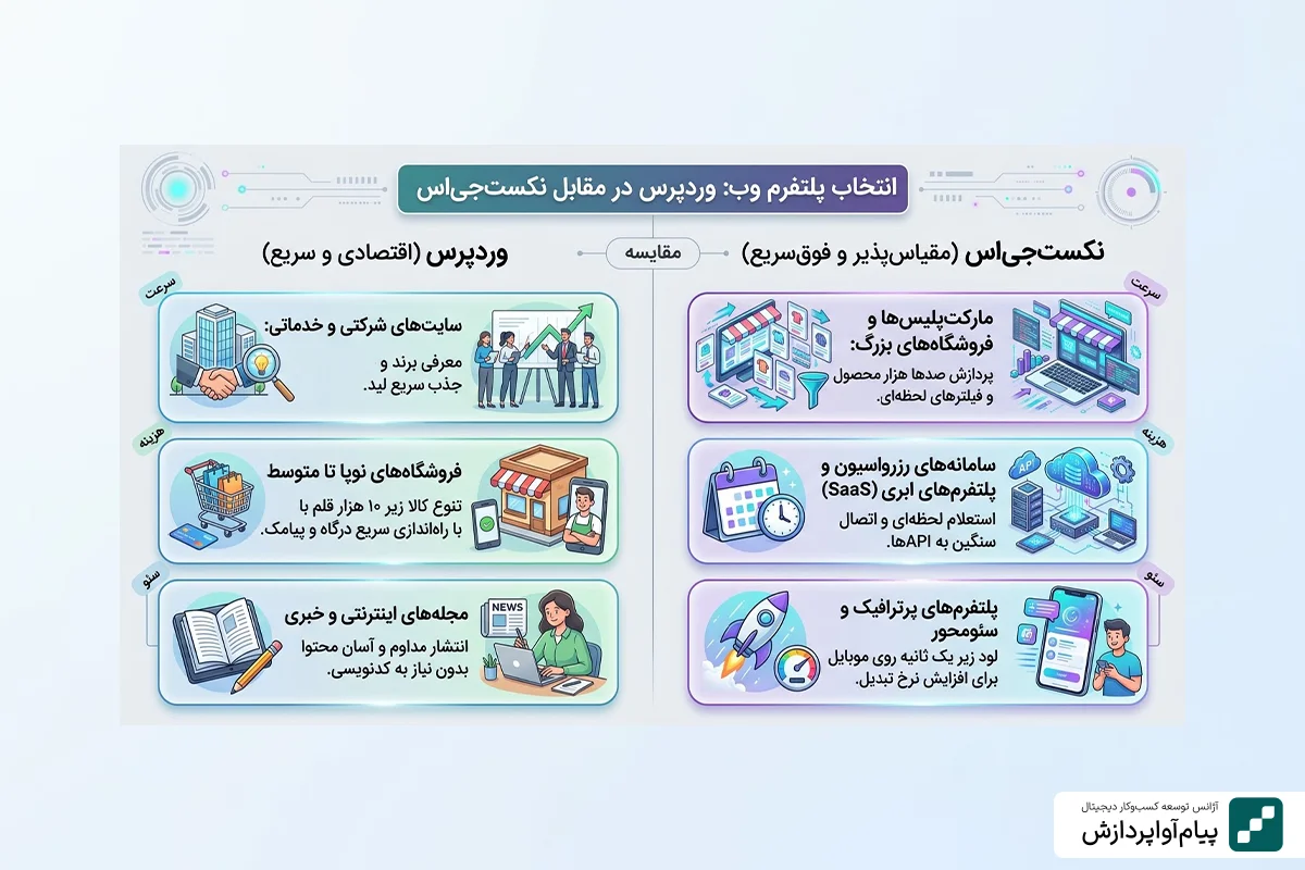 سایت وردپرس یا نکست جی اس برای پروژه شما مناسب است